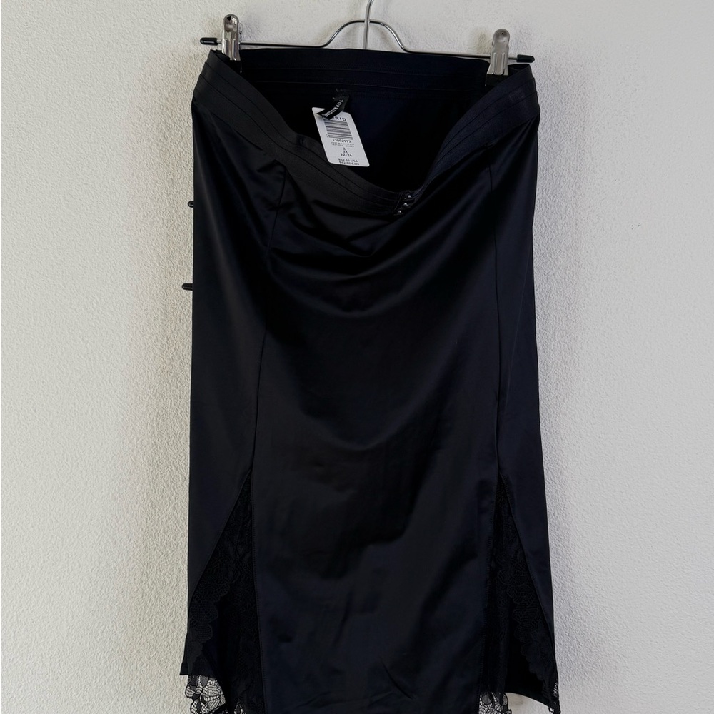 Torrid Black Satin Pencil Skirt with Lace Detail